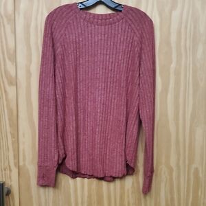 Ribbed Knit Sweater in Warm Red
